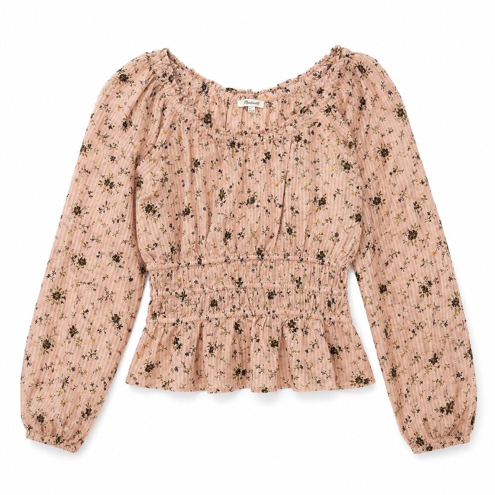 Madewell cottagecore boho square neck long puff sleeve pink floral top. Women S
